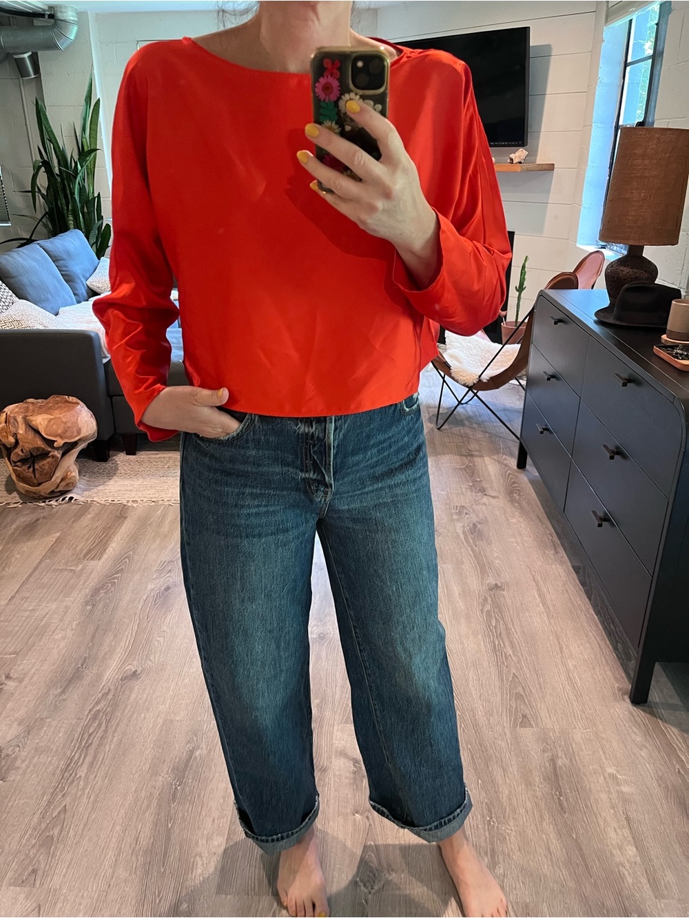 ANTONIO MELANI Red Boatneck Long-Sleeve Blouse
